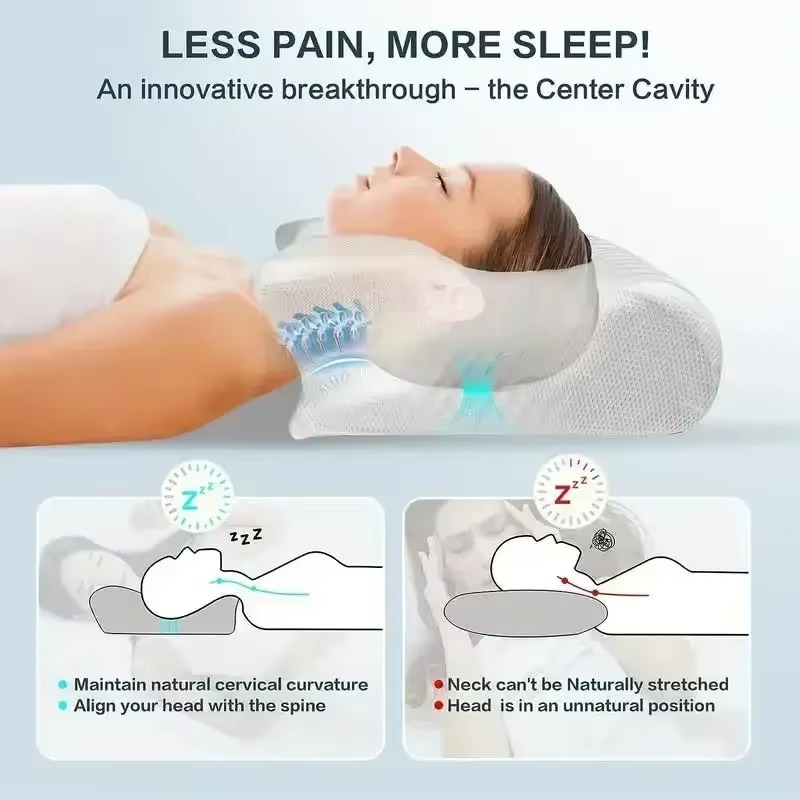 Almohada Cervical de espuma viscoelástica, ortopédica de contorno ergonómico 2 en 1