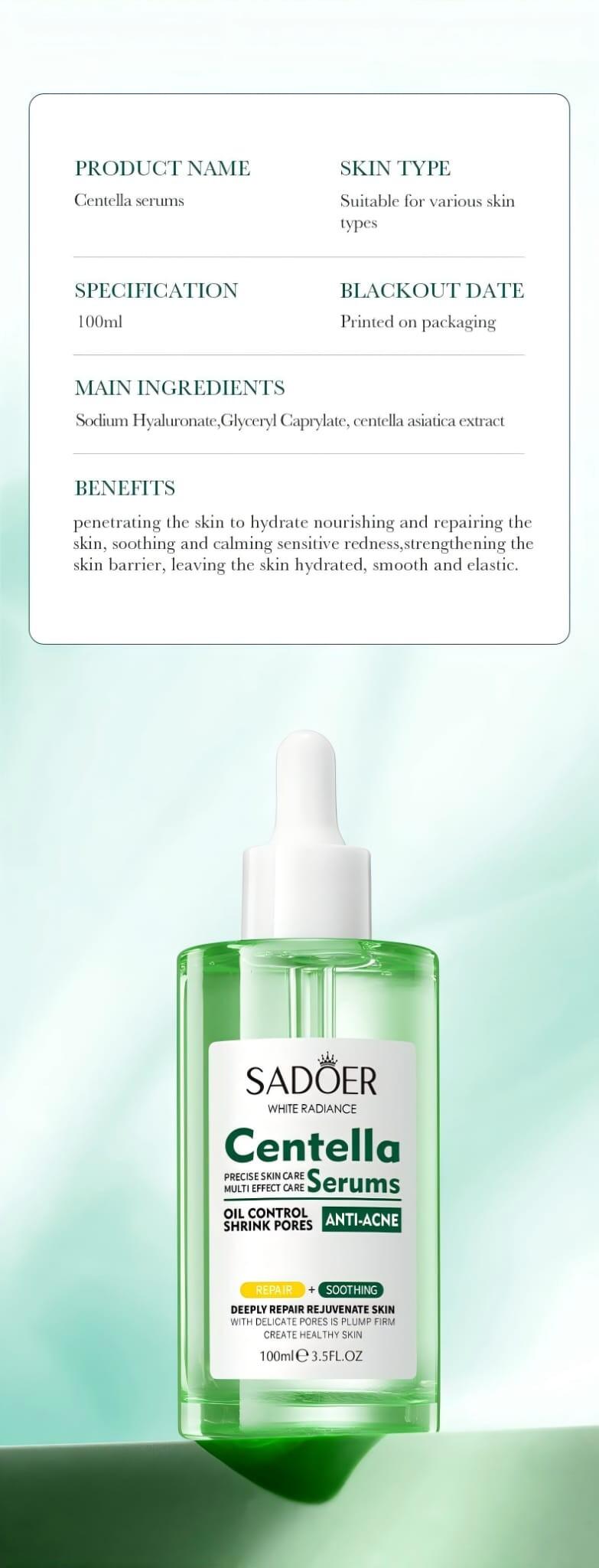 Solución Facial Multiefectos con Centella Asiática 100ml SADOER – Calma, Regenera e Hidrata la Piel Sensible y Estresada